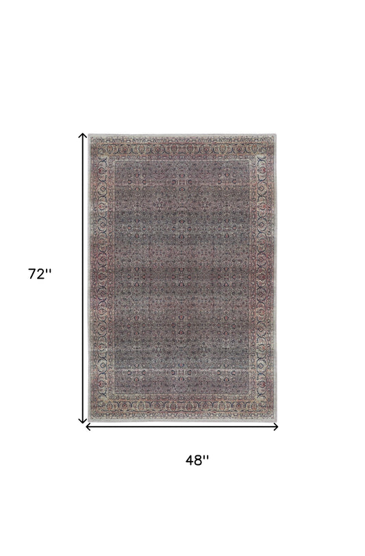 4' x 6' Ivory Blue and Gray Oriental Power Loom Distressed Washable Non Skid Area Rug