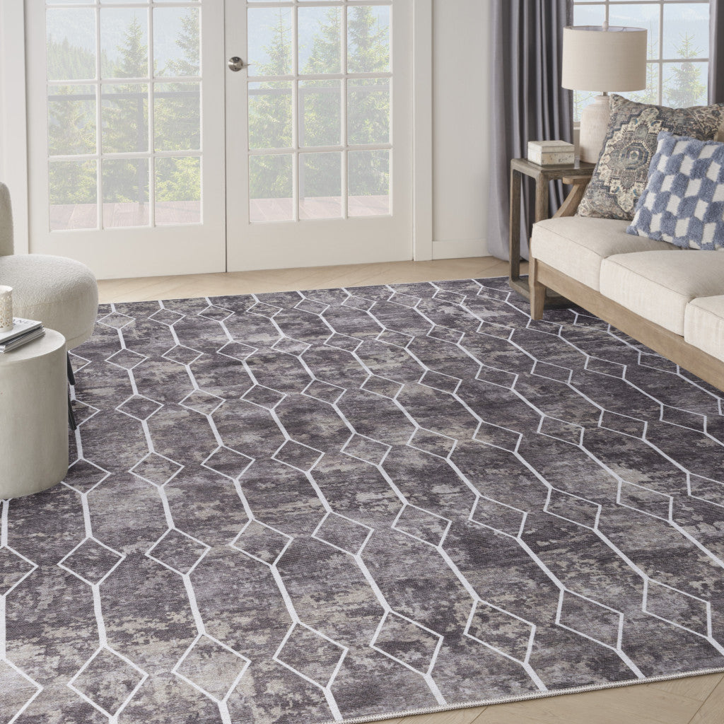 9' x 12' Brown and Ivory Geometric Power Loom Washable Area Rug