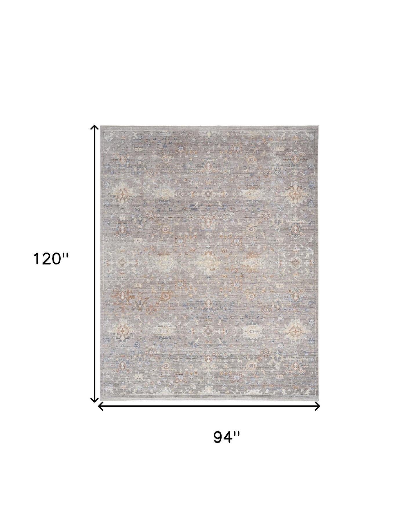 8' x 10' Ivory Blue and Gray Oriental Power Loom Distressed Area Rug With Fringe