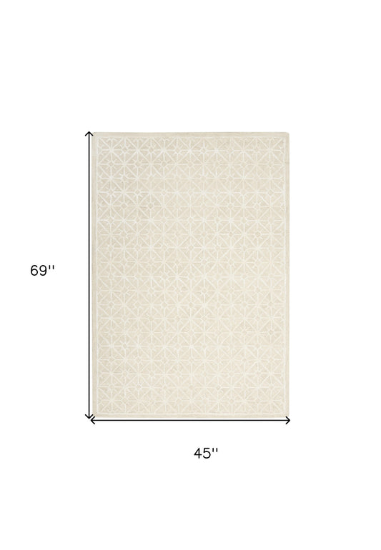 4' x 6' Ivory and Tan Geometric Hand Tufted Area Rug
