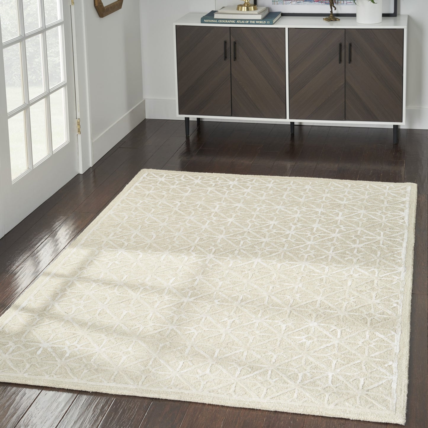 4' x 6' Ivory and Tan Geometric Hand Tufted Area Rug