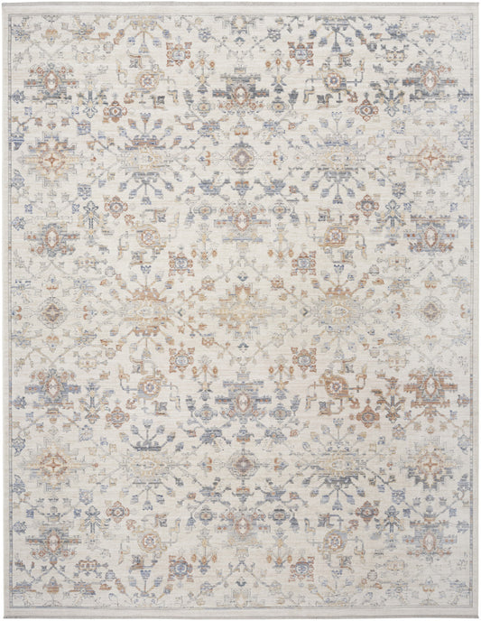 5' x 8' Ivory and Gray Oriental Power Loom Distressed Area Rug With Fringe