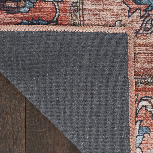 8' x 10' Blue and Red Oriental Power Loom Distressed Washable Non Skid Area Rug