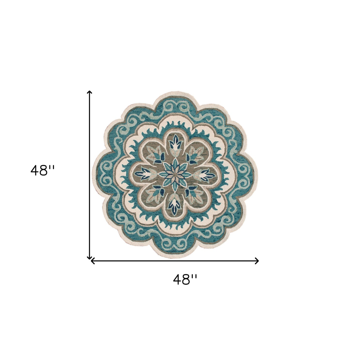4' Blue Round Wool Floral Hand Tufted Area Rug