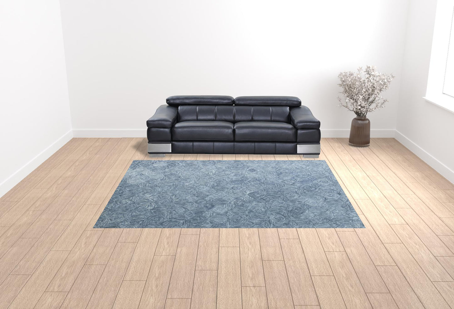 9' x 12' Blue Wool Geometric Hand Tufted Area Rug