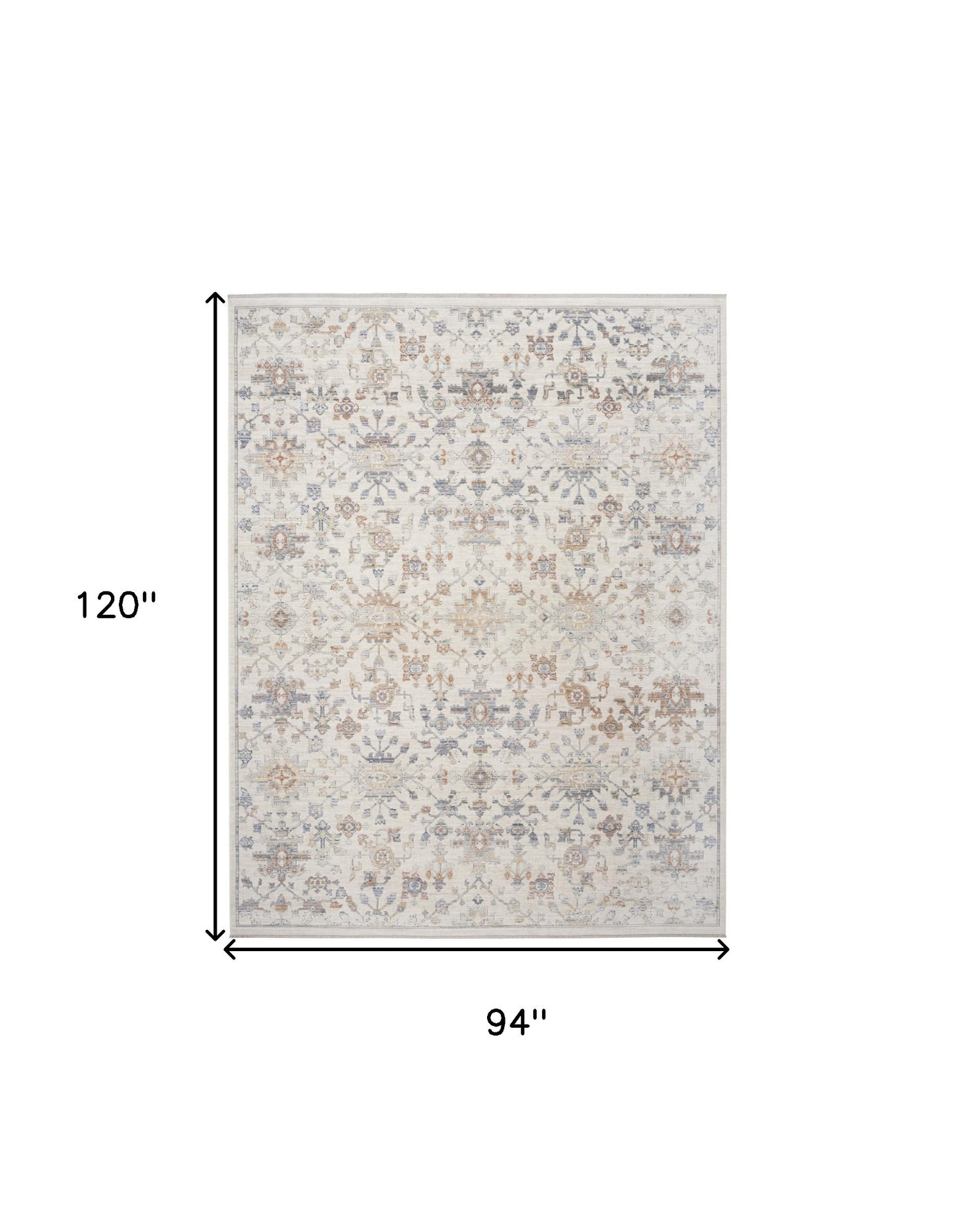 8' x 10' Ivory and Gray Oriental Power Loom Distressed Area Rug With Fringe