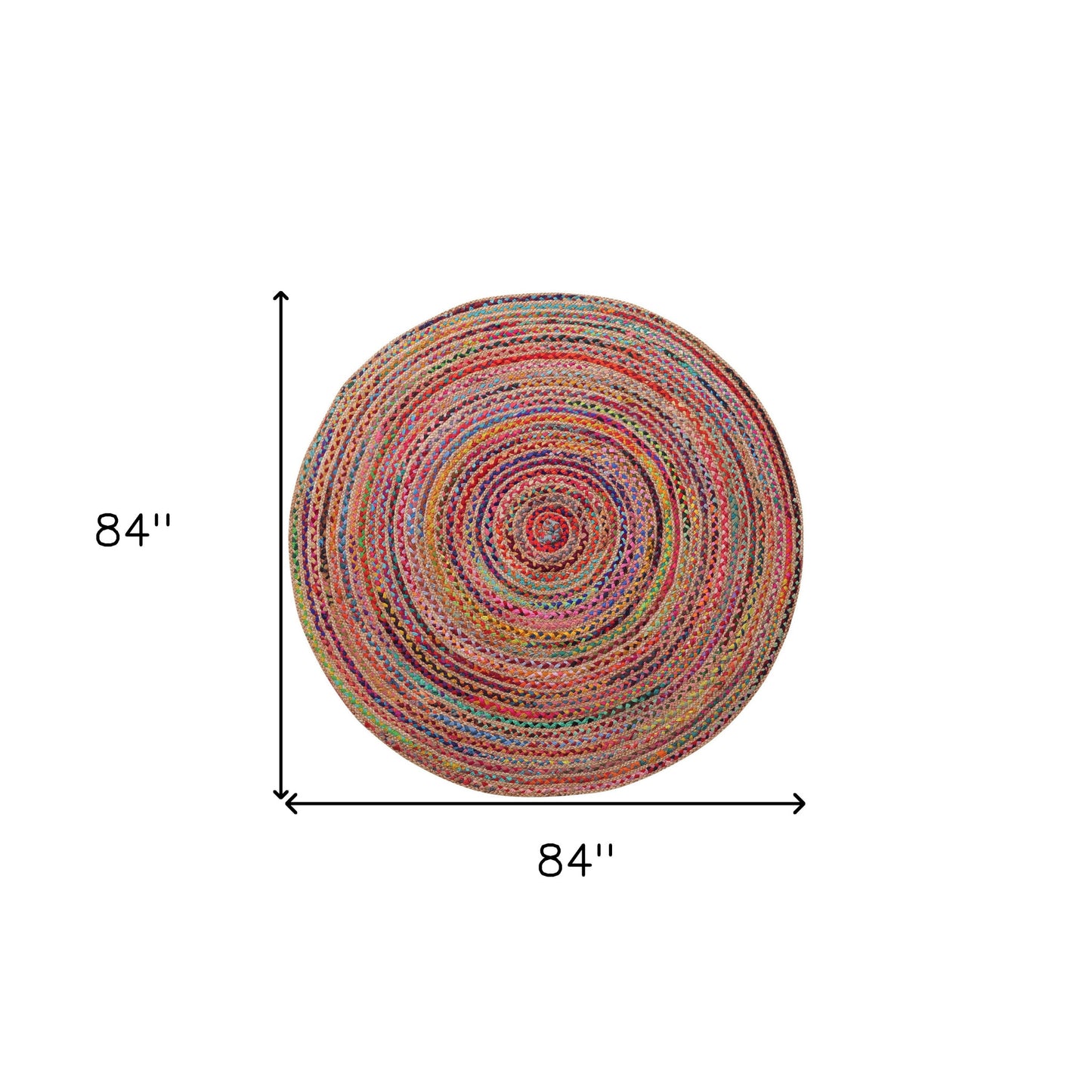 7' Tan Round Geometric Hand Braided Area Rug