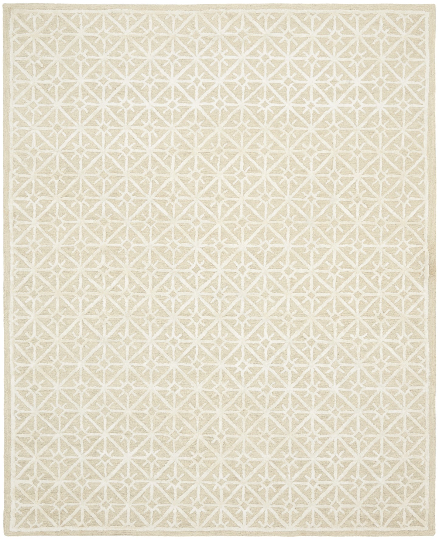 8' x 10' Beige and Ivory Geometric Hand Tufted Area Rug