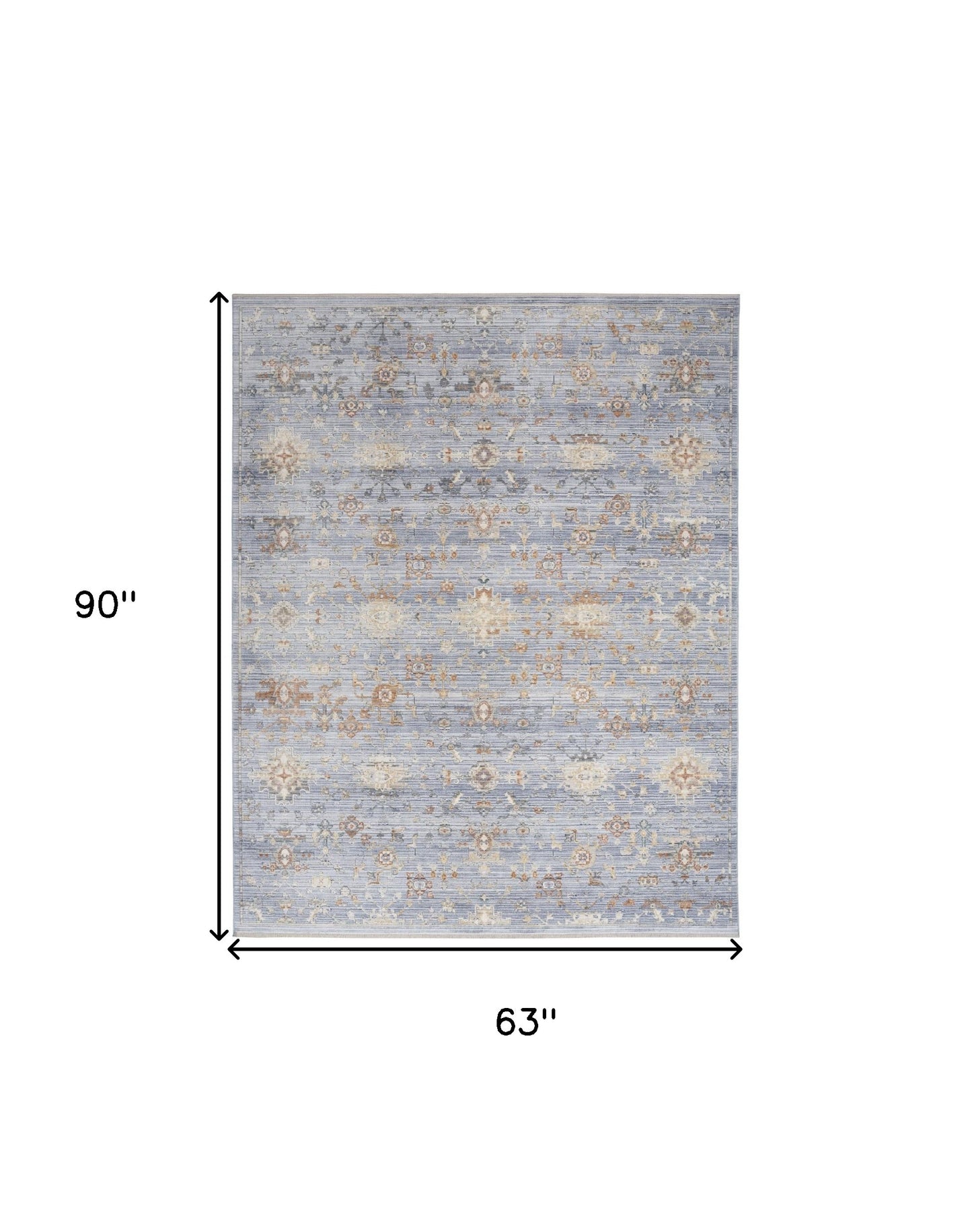 5' x 8' Blue and Ivory Oriental Power Loom Distressed Area Rug With Fringe