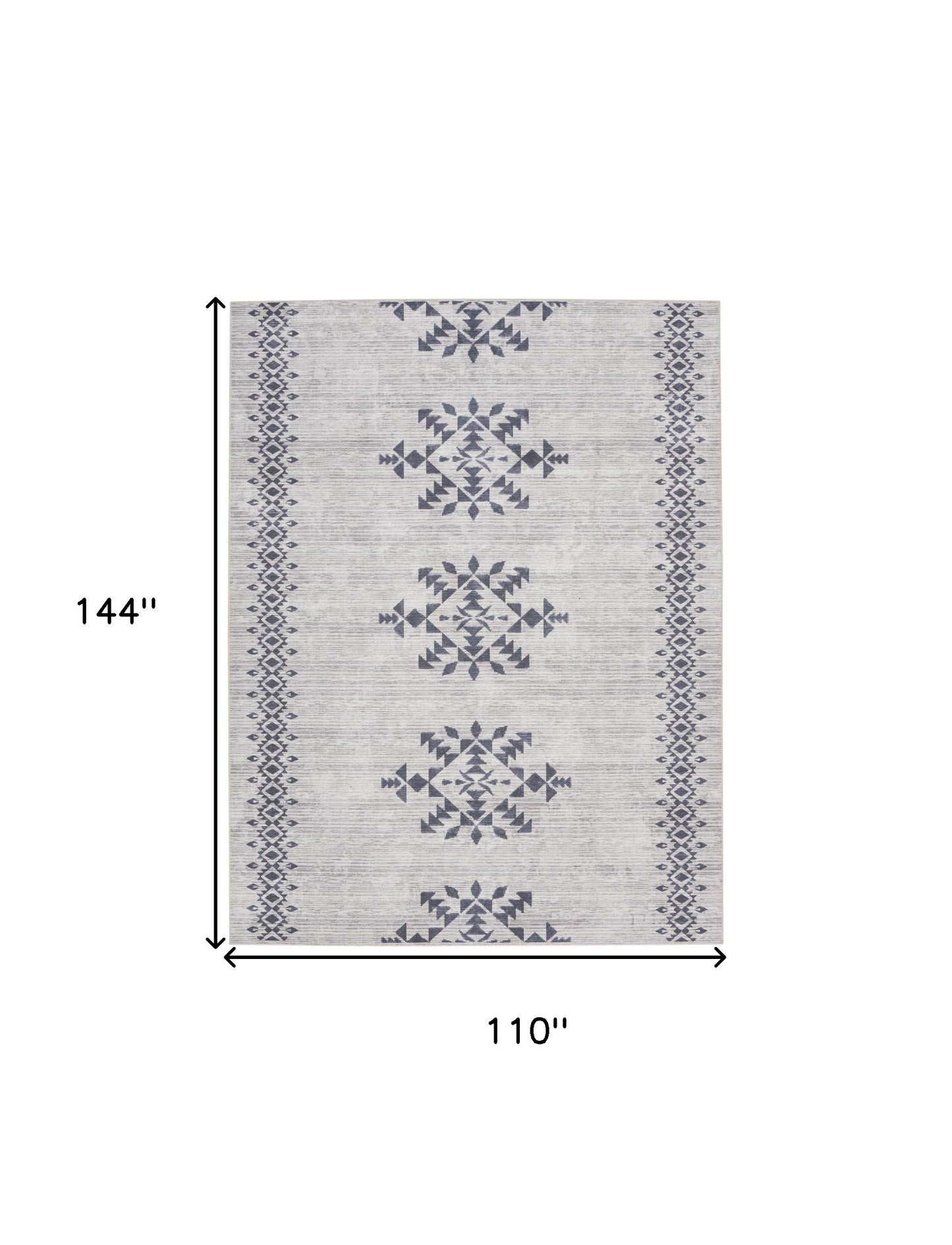 9' x 12' Gray and Ivory Geometric Power Loom Washable Area Rug
