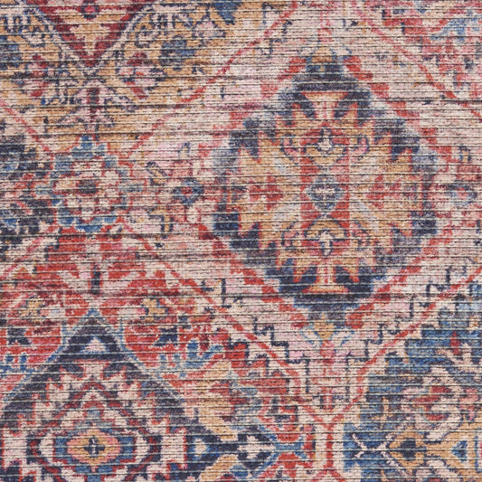 9' x 12' Blue and Red Floral Power Loom Distressed Washable Area Rug