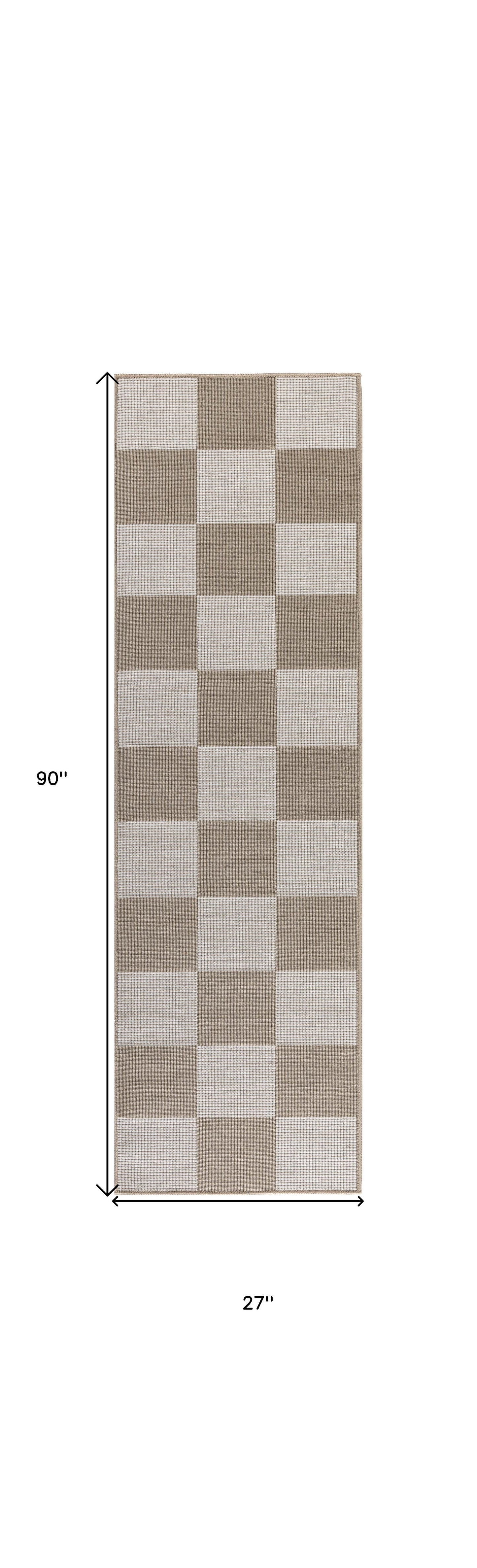 8' Natural and Ivory Geometric Power Loom Washable Non Skid Runner Rug