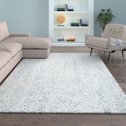 9' x 12' Silver Wool Geometric Hand Tufted Area Rug
