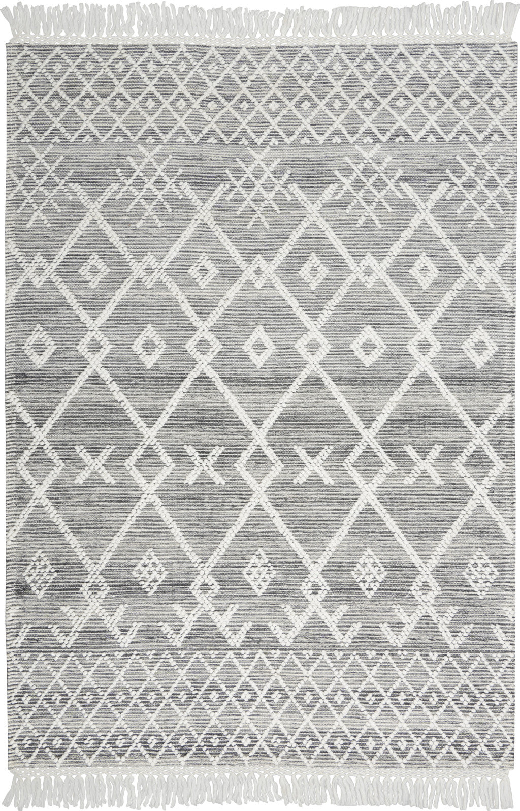 4' x 6' Gray and Ivory Geometric Hand Woven Area Rug With Fringe