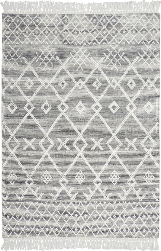 4' x 6' Gray and Ivory Geometric Hand Woven Area Rug With Fringe