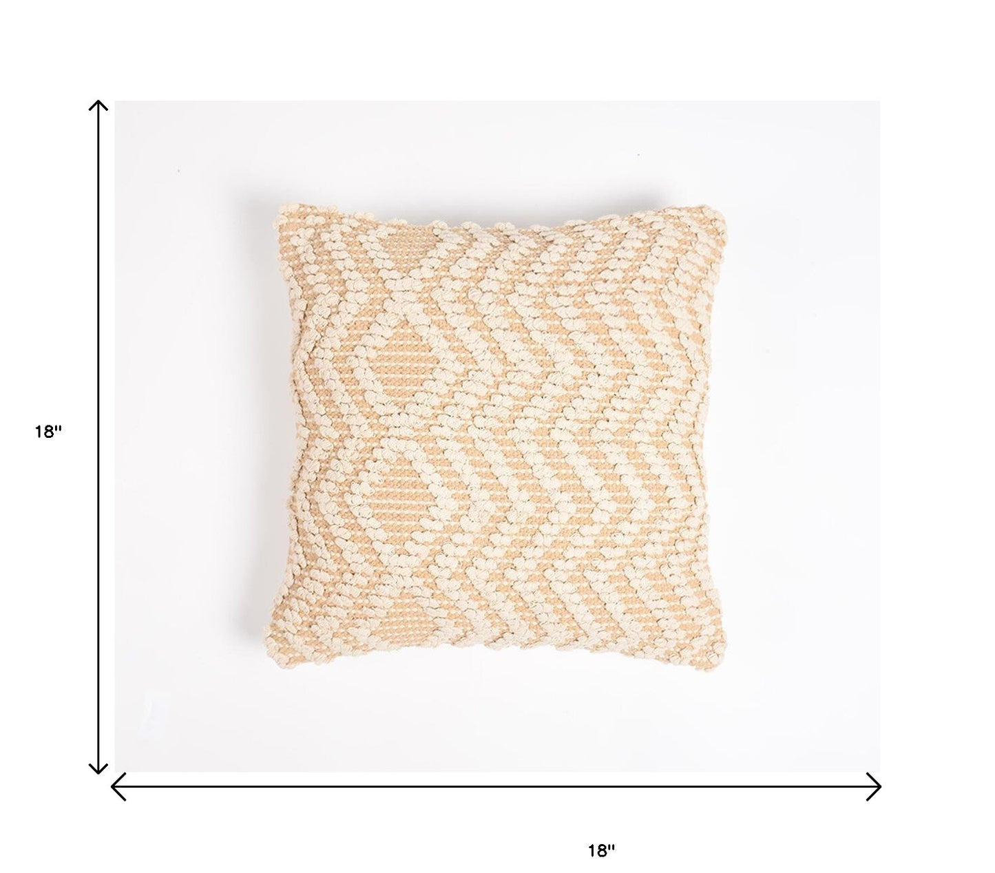 18" X 18" Beige and Ivory Zigzag Cotton Pillow Cover With Texture