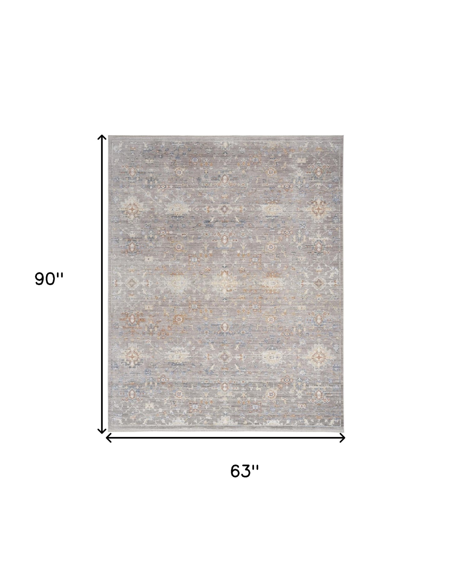 5' x 8' Gray and Ivory Oriental Power Loom Distressed Area Rug With Fringe