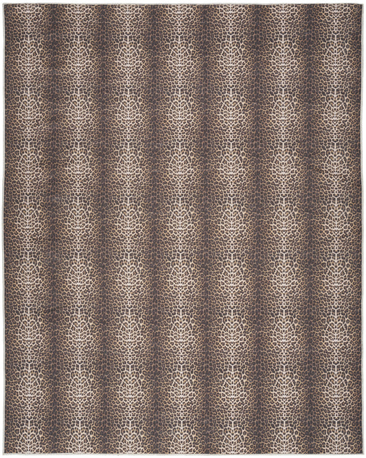 5' x 7' Brown and Ivory Leopard Print Power Loom Washable Non Skid Area Rug