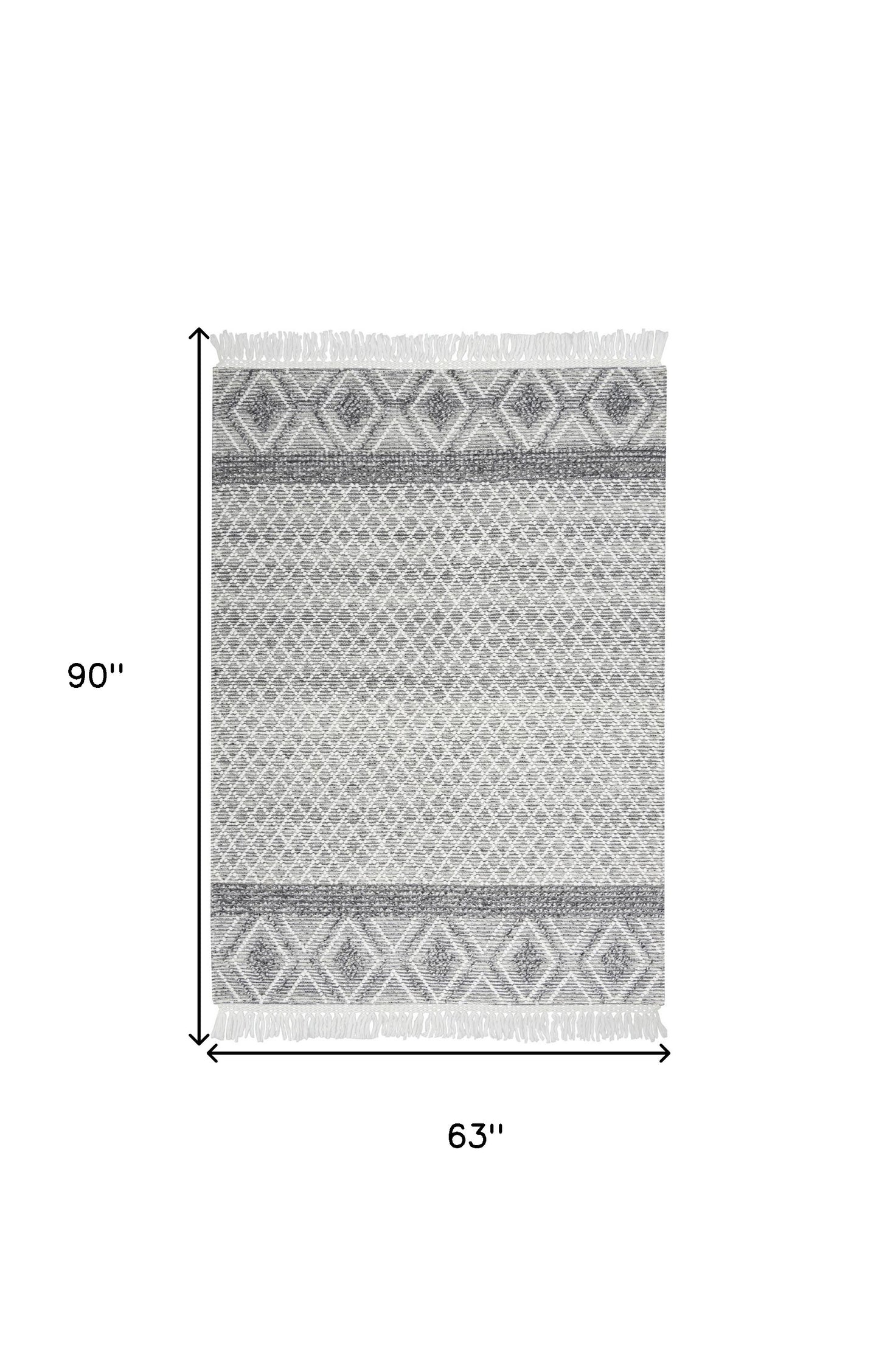 5' x 8' Gray and Ivory Geometric Hand Woven Area Rug With Fringe