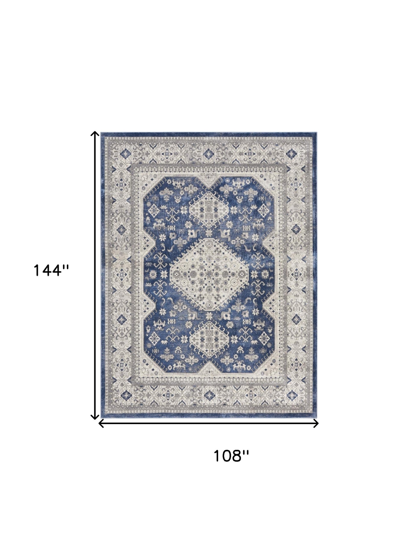 9' x 12' Ivory Blue and Gray Oriental Power Loom Area Rug