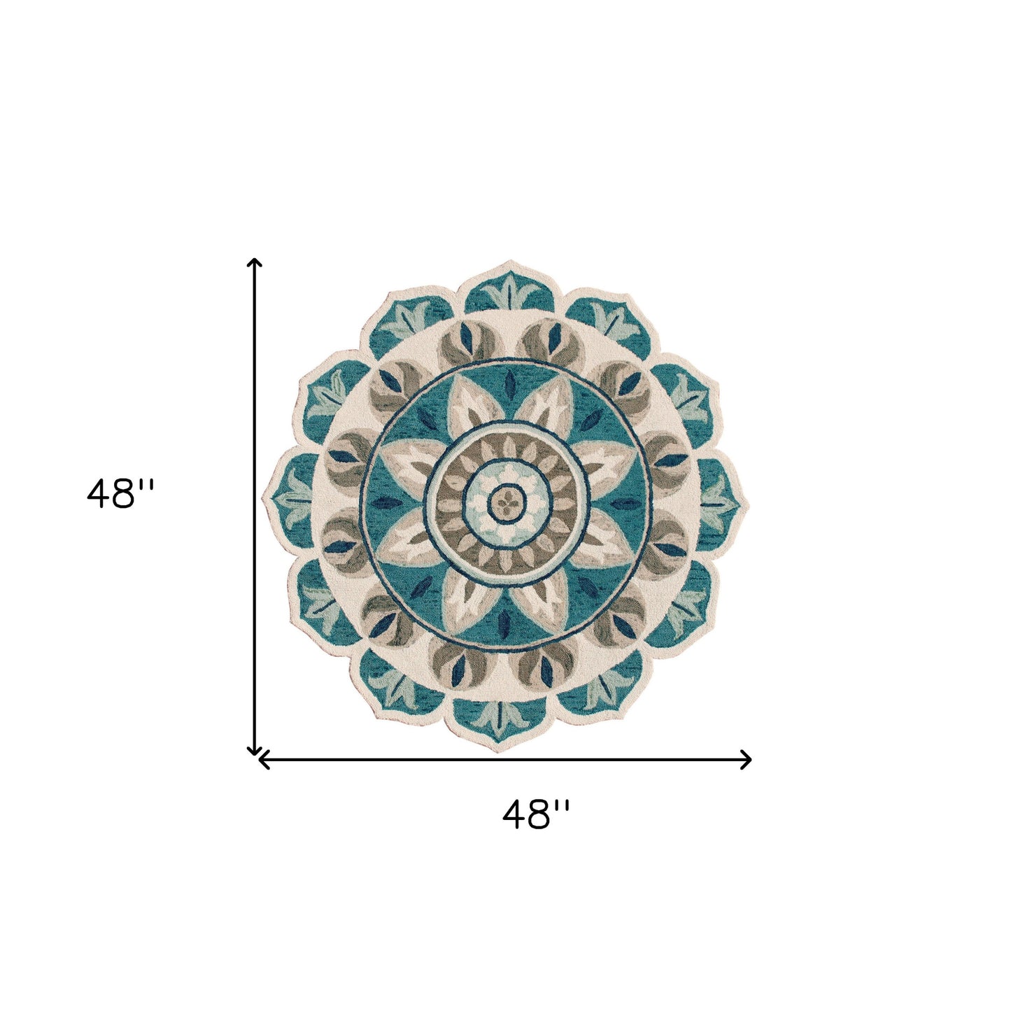 4' Blue Round Wool Floral Hand Tufted Area Rug