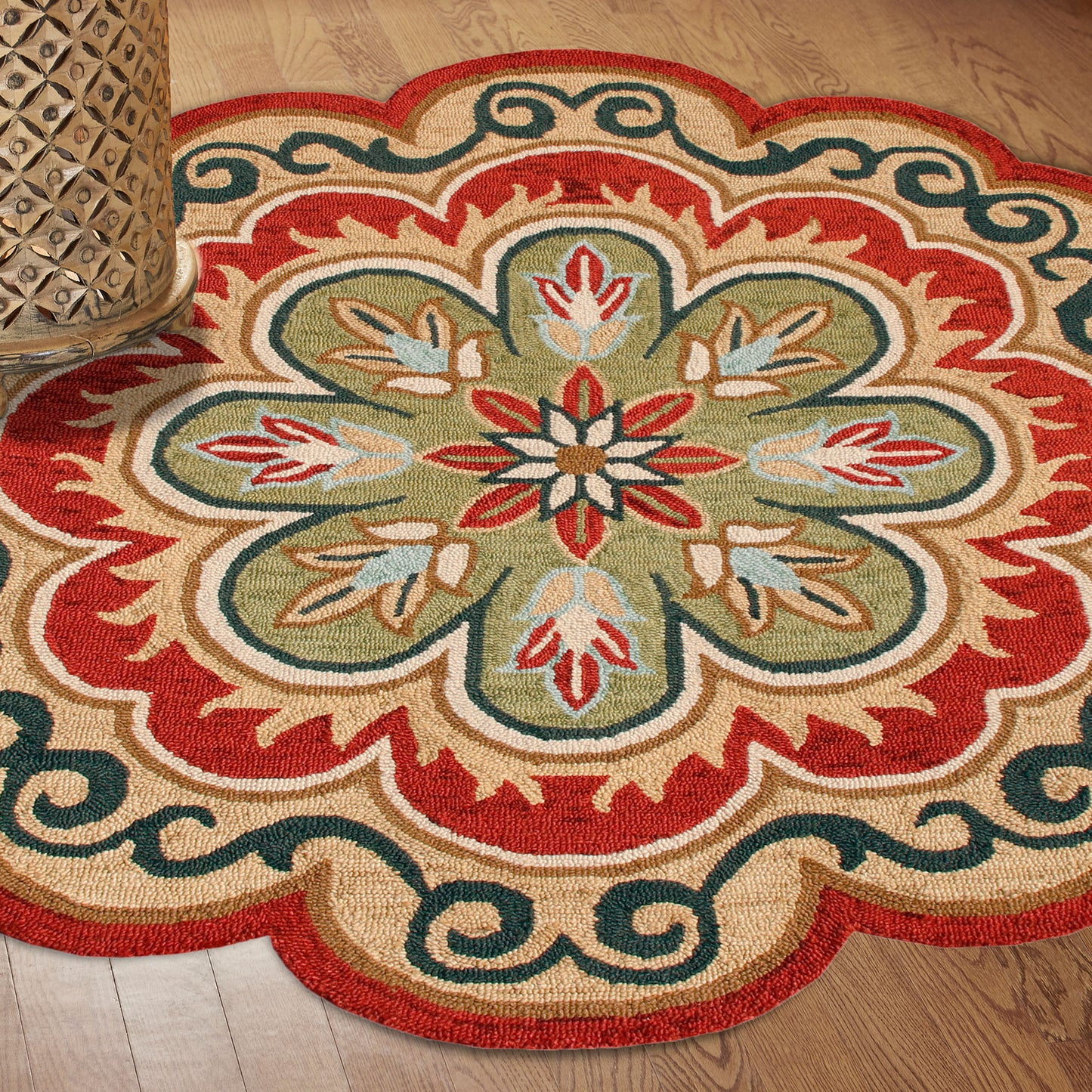 4' Orange Round Wool Floral Hand Tufted Area Rug