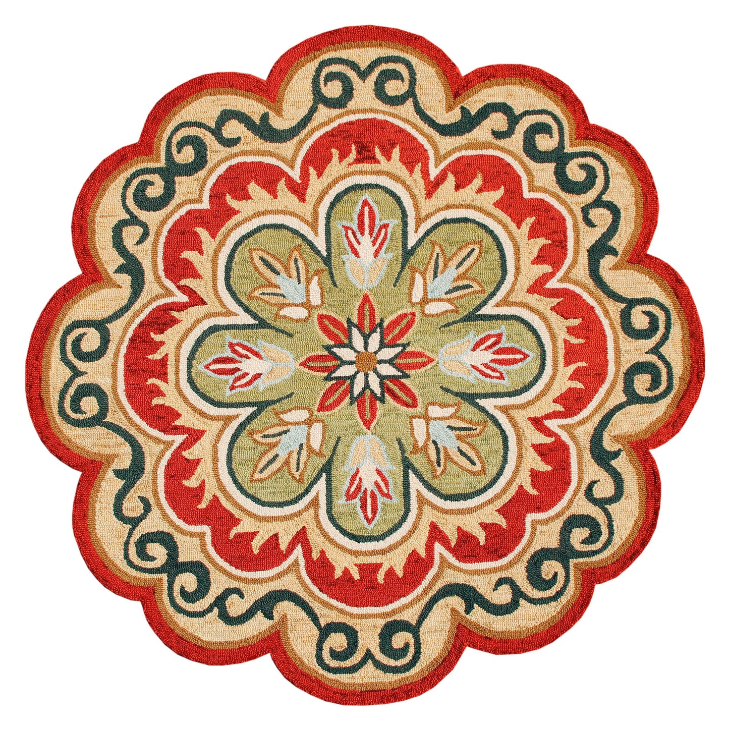 4' Orange Round Wool Floral Hand Tufted Area Rug