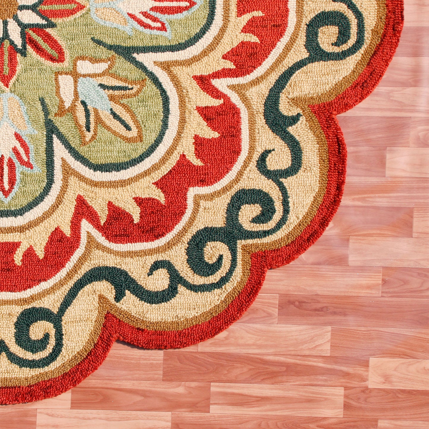 4' Orange Round Wool Floral Hand Tufted Area Rug