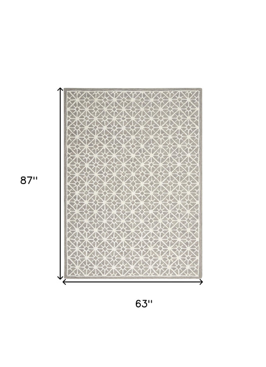 5' x 7' Gray and Ivory Geometric Hand Tufted Area Rug