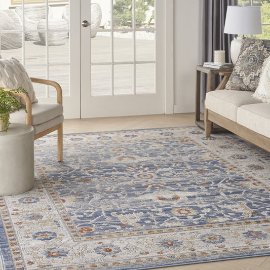 9' x 12' Blue and Gray Oriental Power Loom Area Rug