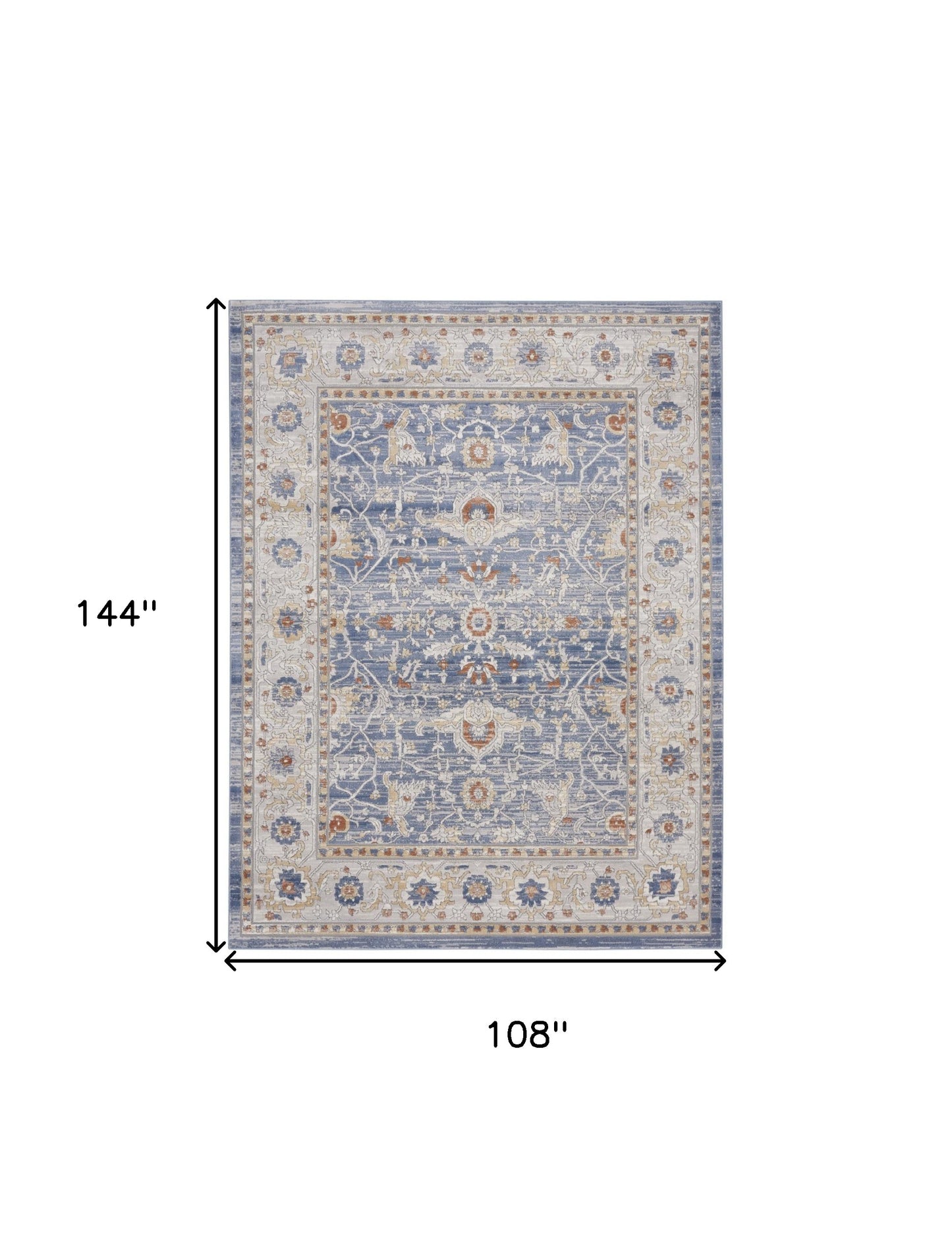 9' x 12' Blue and Gray Oriental Power Loom Area Rug