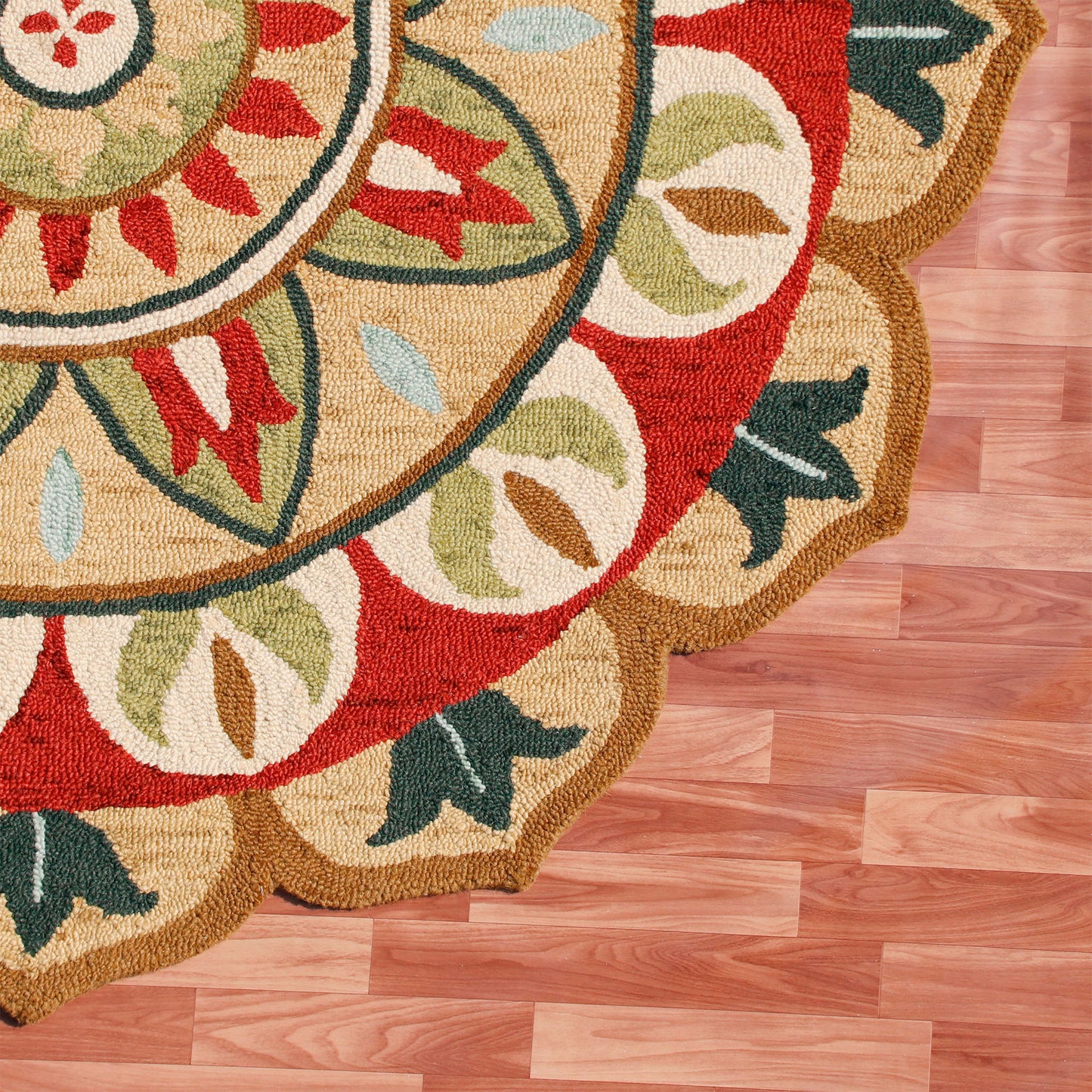 4' Red Round Wool Floral Hand Tufted Area Rug