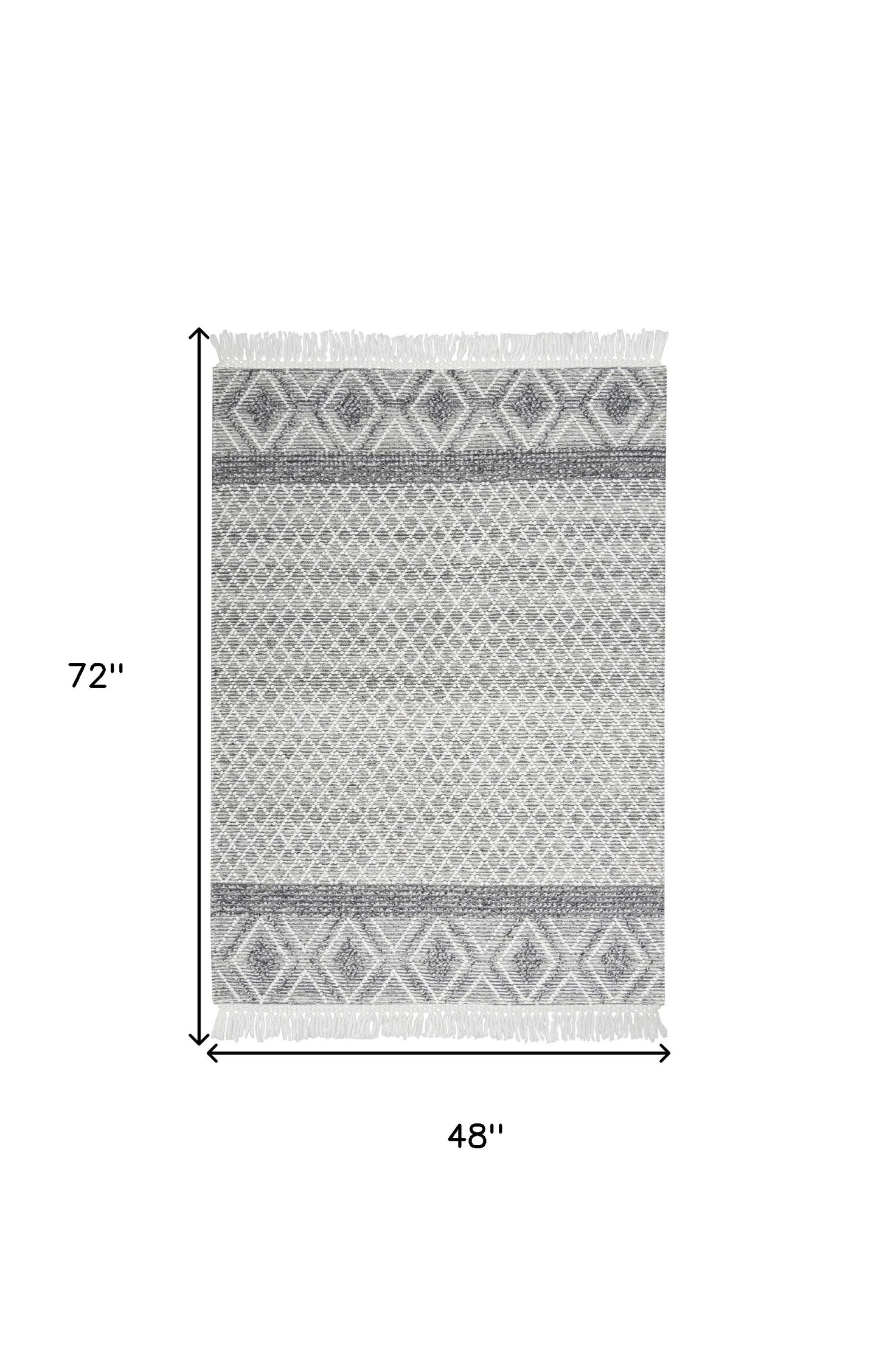 4' x 6' Gray and Ivory Geometric Hand Woven Area Rug With Fringe