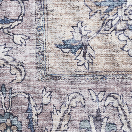 5' x 7' Pink and Blue Oriental Power Loom Distressed Washable Non Skid Area Rug