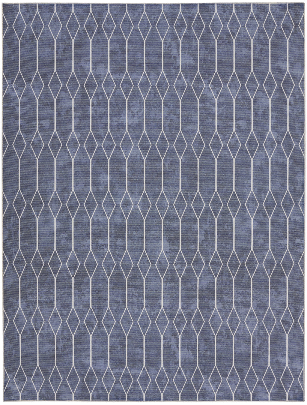 8' x 10' Blue and Ivory Geometric Power Loom Washable Area Rug