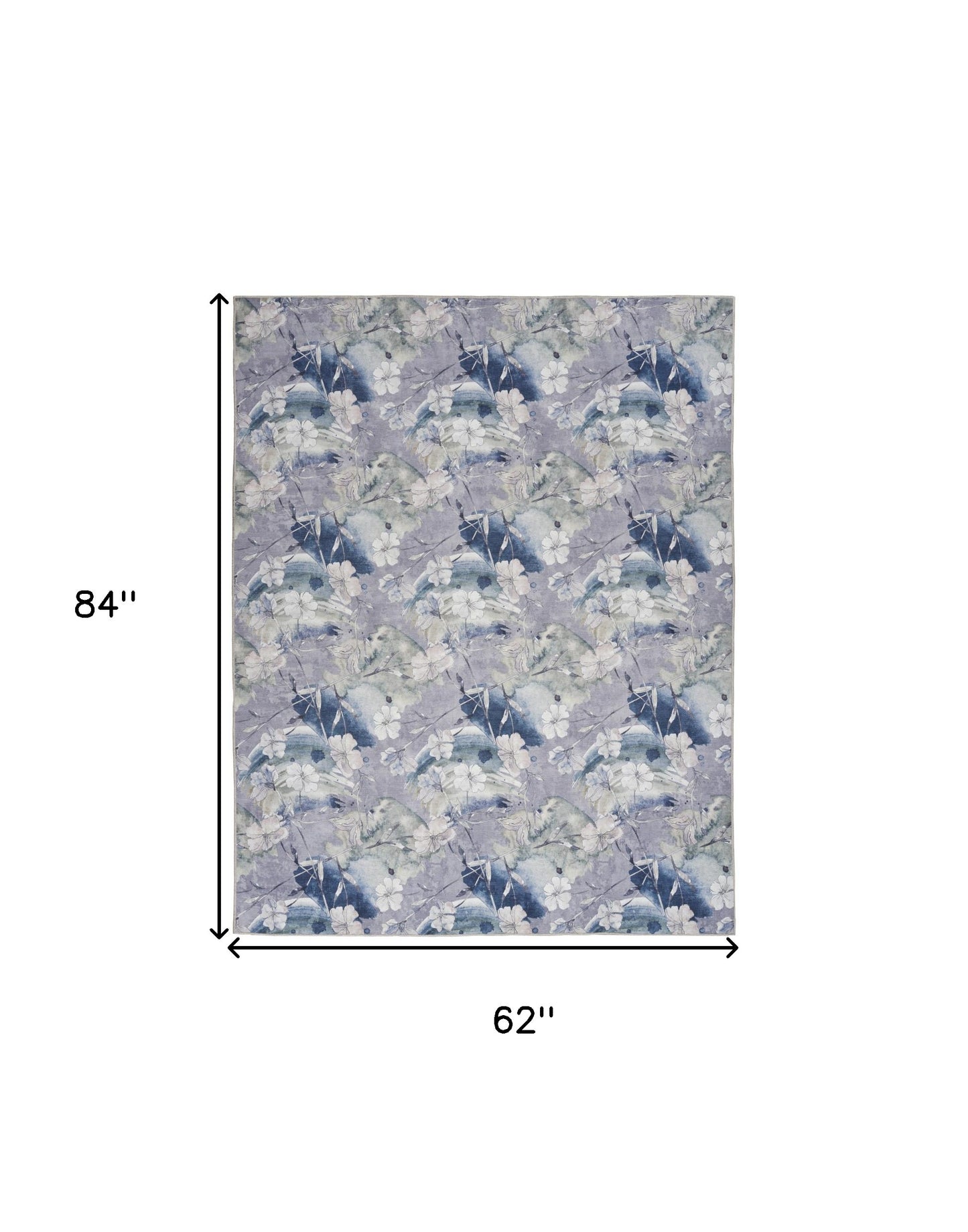 5' x 7' Ivory Blue and Gray Floral Power Loom Washable Non Skid Area Rug