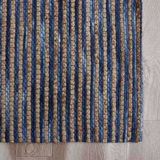 5' x 7' Blue Striped Hand Woven Area Rug