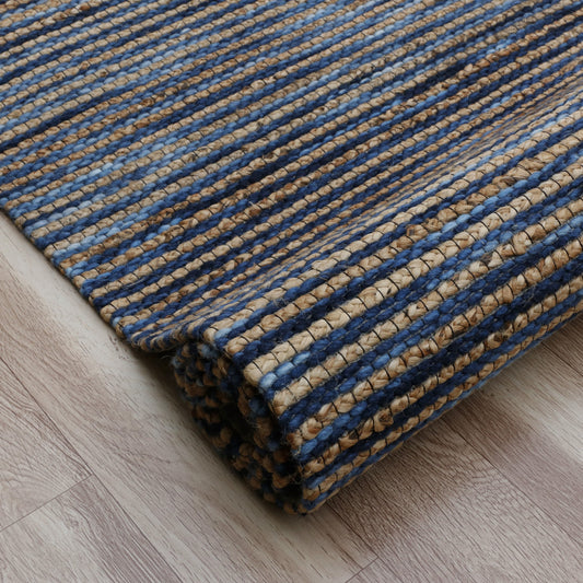 5' x 7' Blue Striped Hand Woven Area Rug