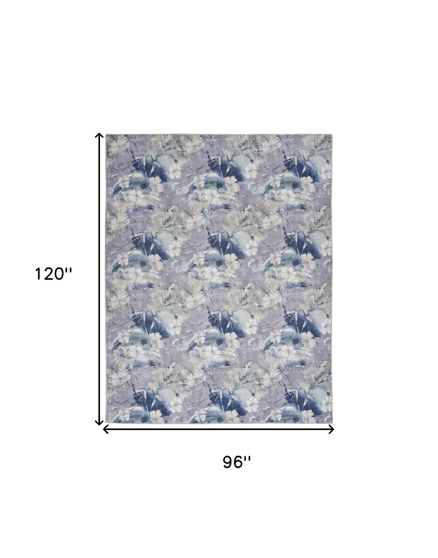8' x 10' Ivory Blue and Gray Floral Power Loom Washable Non Skid Area Rug