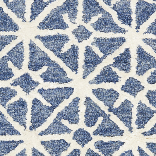 8' x 10' Blue and Off White Geometric Hand Tufted Area Rug
