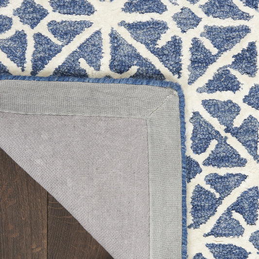 8' x 10' Blue and Off White Geometric Hand Tufted Area Rug
