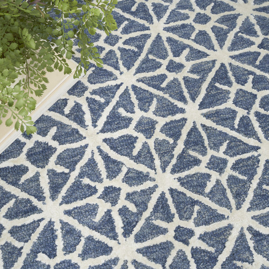 4' x 6' Blue and Off White Geometric Hand Tufted Area Rug