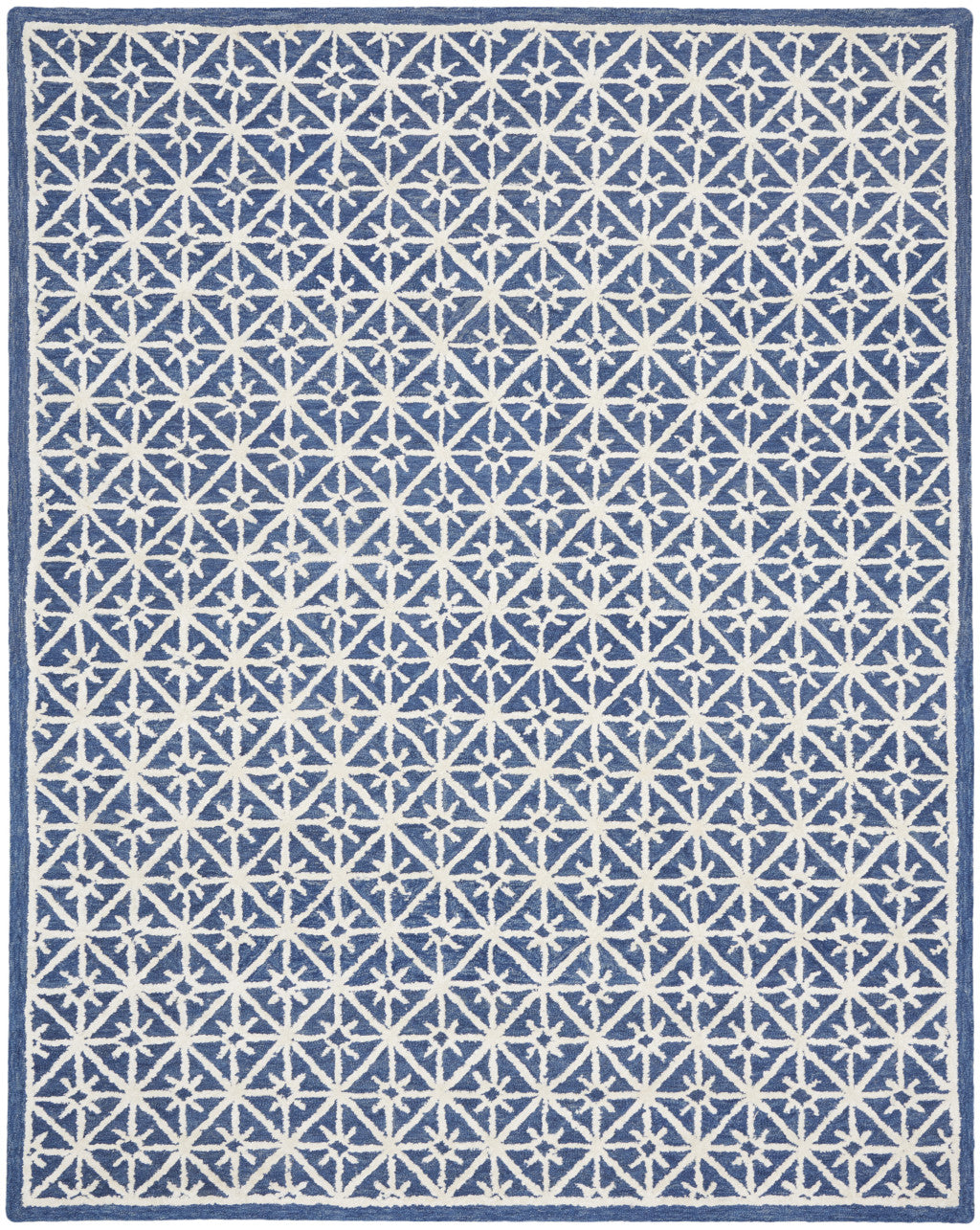 8' x 10' Blue and Off White Geometric Hand Tufted Area Rug