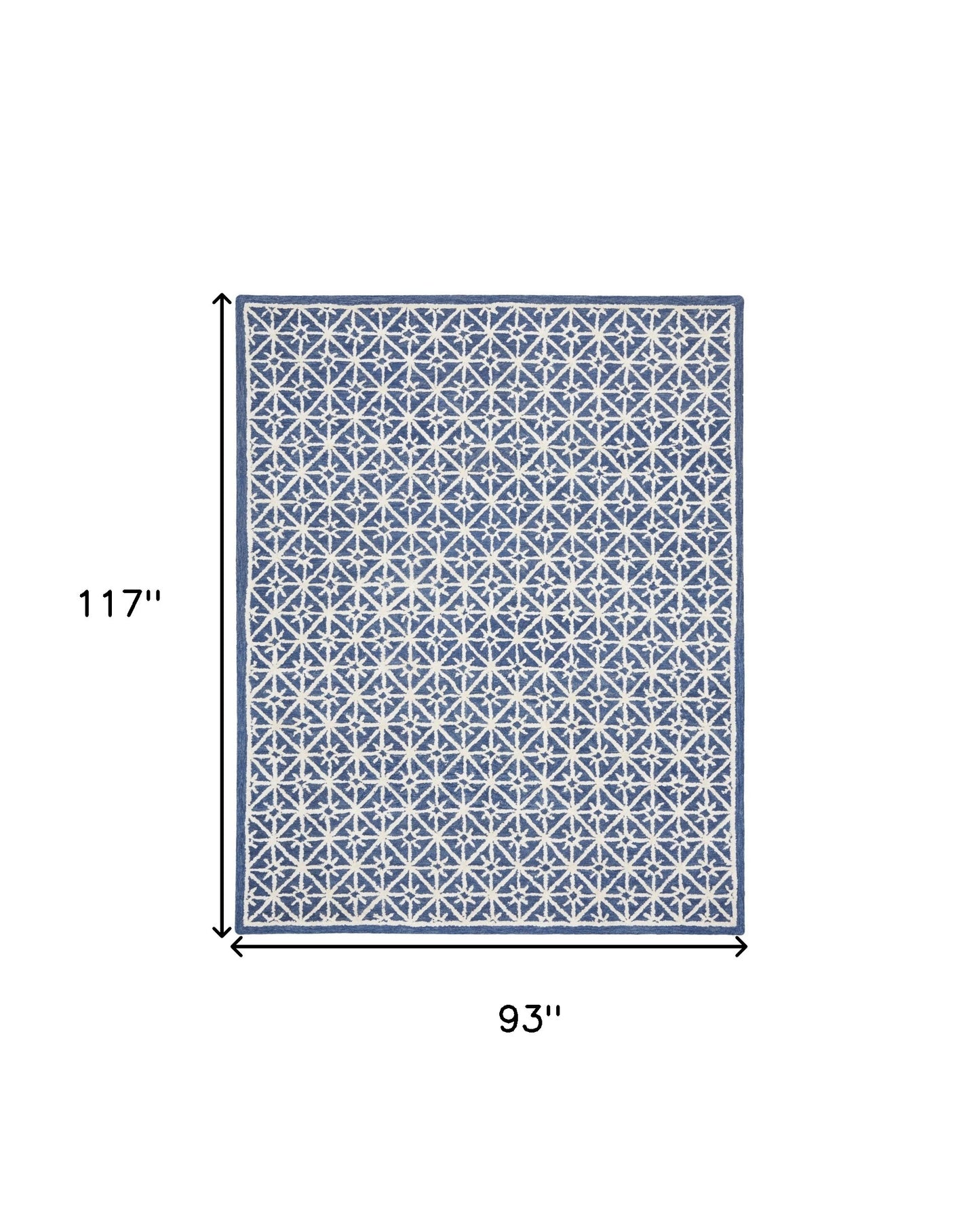 8' x 10' Blue and Off White Geometric Hand Tufted Area Rug