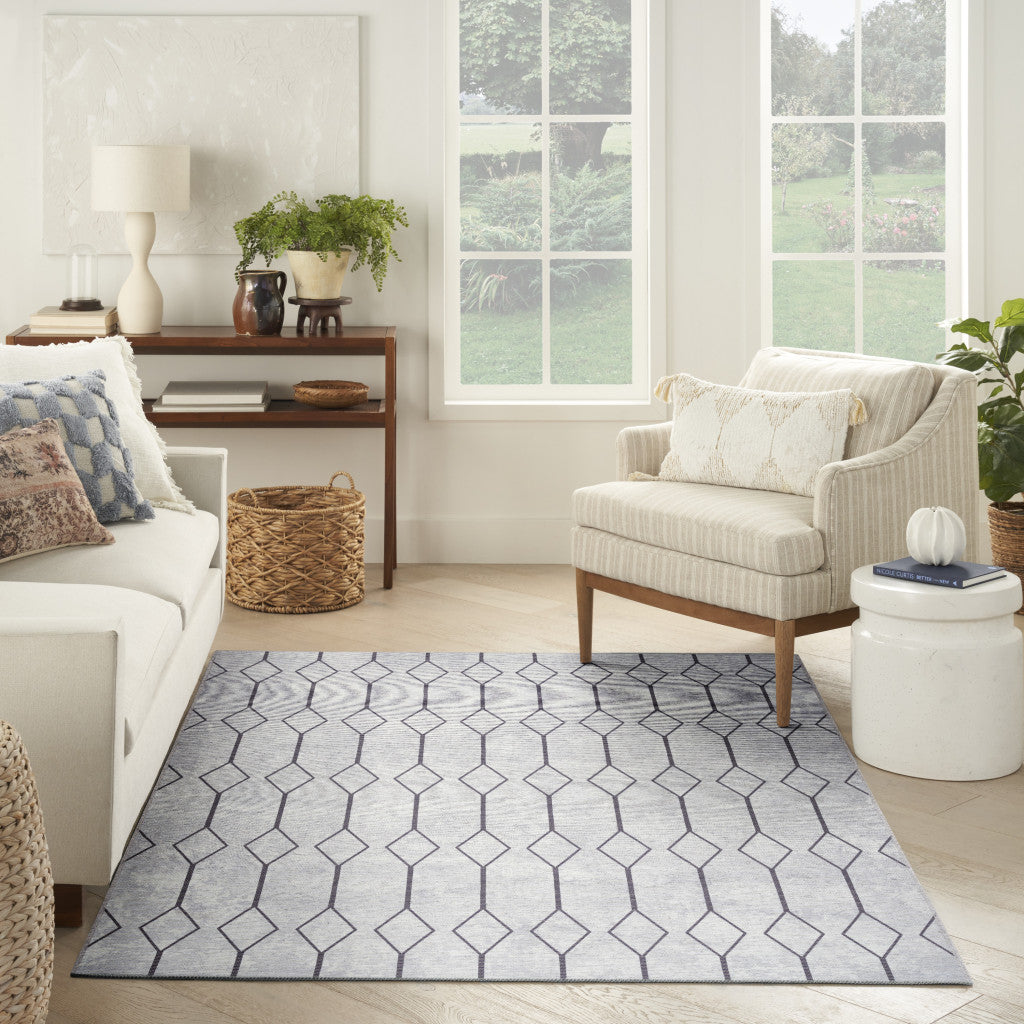 8' x 10' Ivory and Gray Geometric Power Loom Washable Area Rug