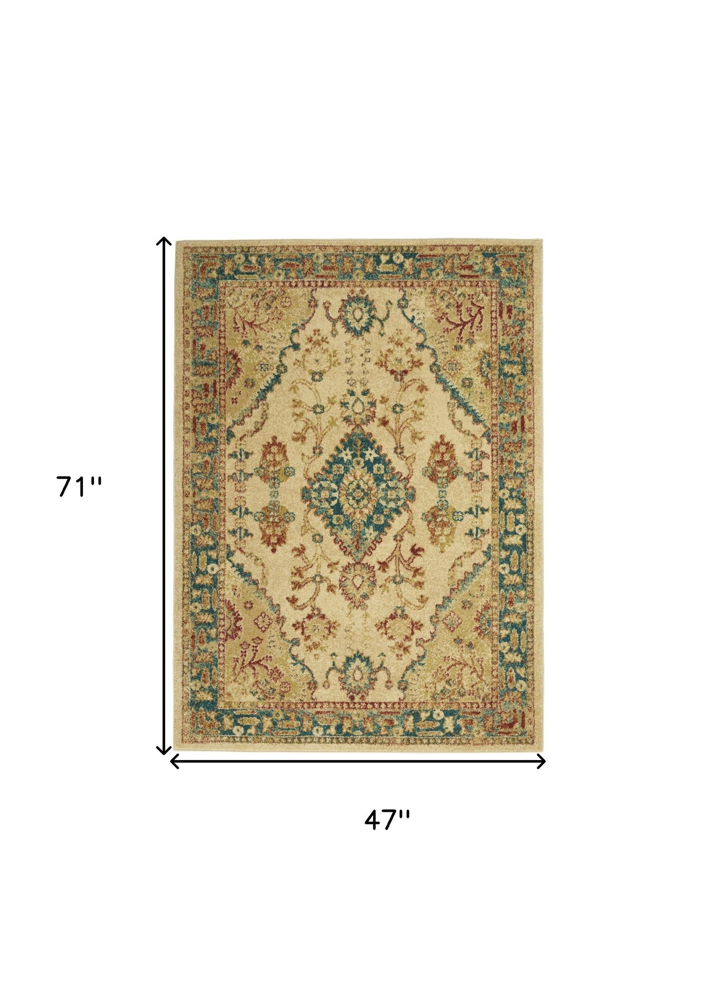 4' x 6' Ivory Green and Red Oriental Power Loom Area Rug
