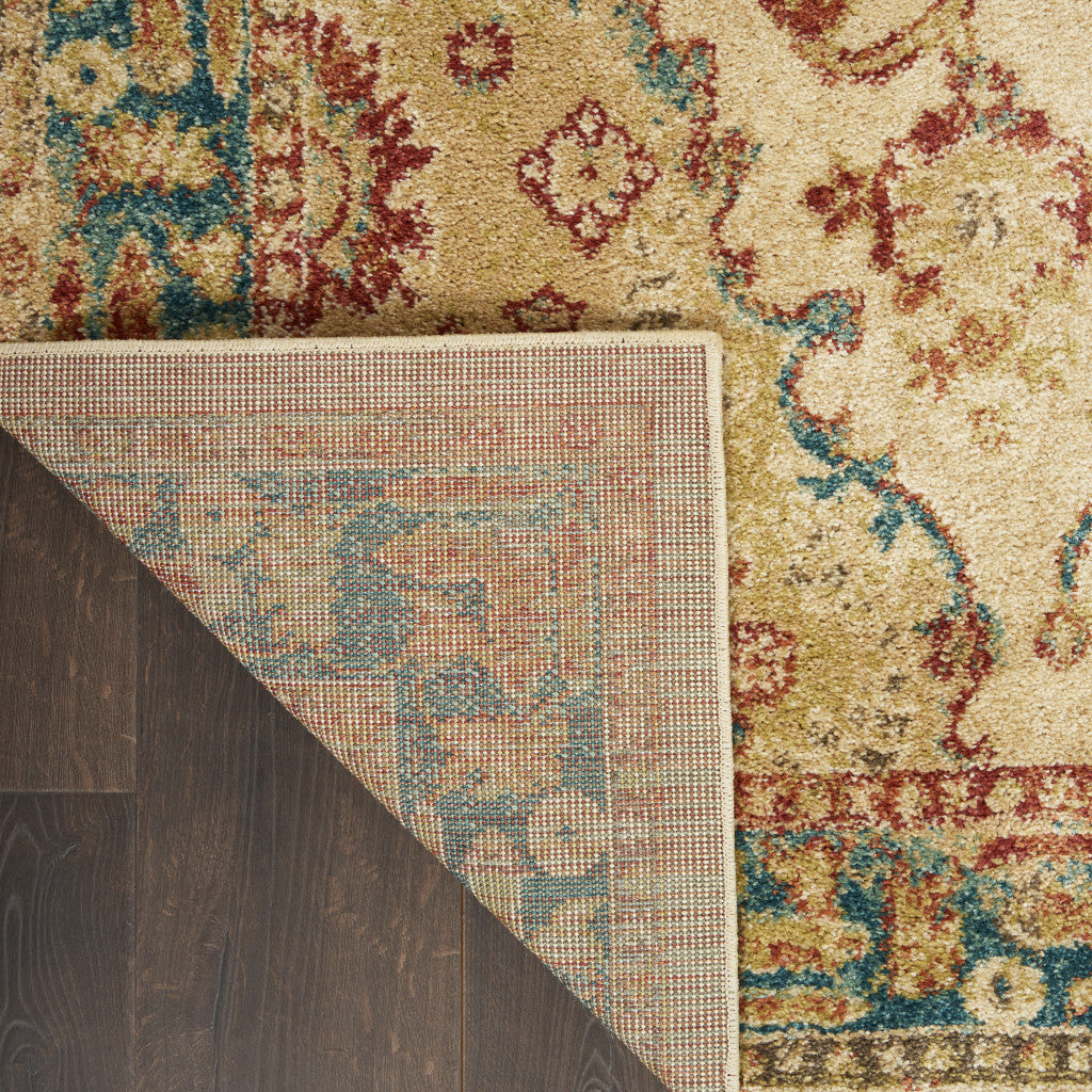 4' x 6' Ivory Green and Red Oriental Power Loom Area Rug