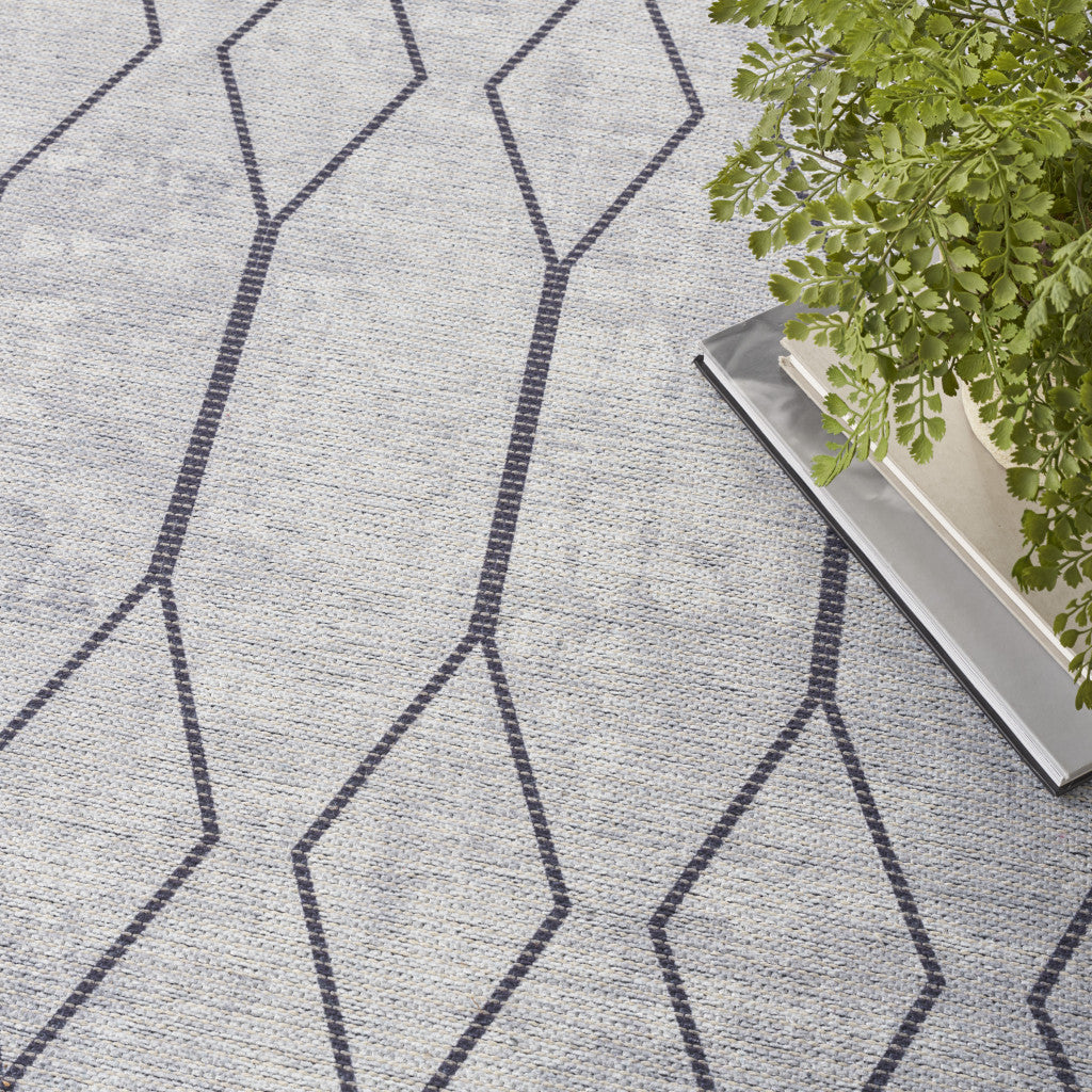 8' x 10' Ivory and Gray Geometric Power Loom Washable Area Rug