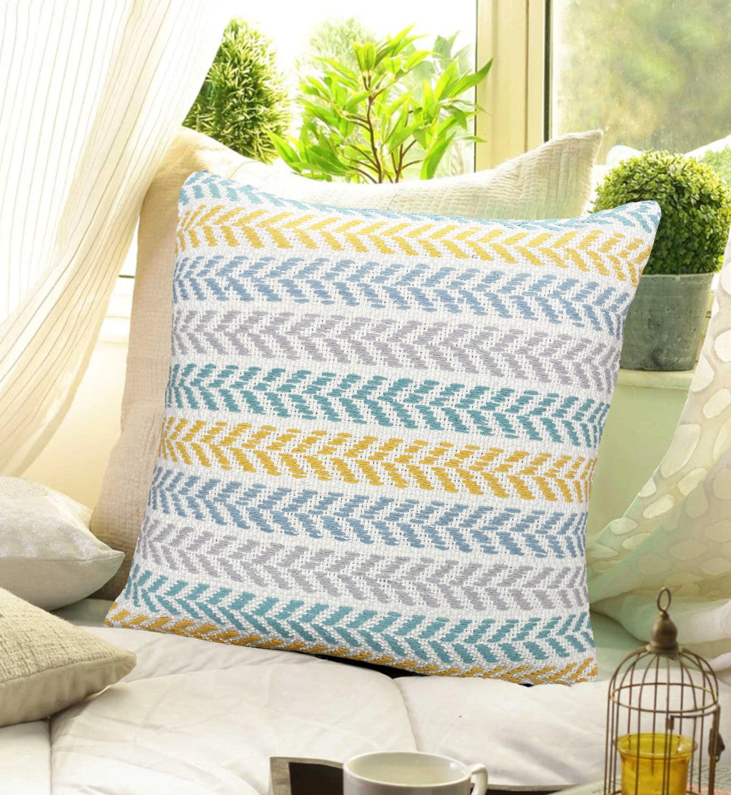 Set of Two 18" X 18" Yellow Beach Chevron Cotton Zippered Pillow