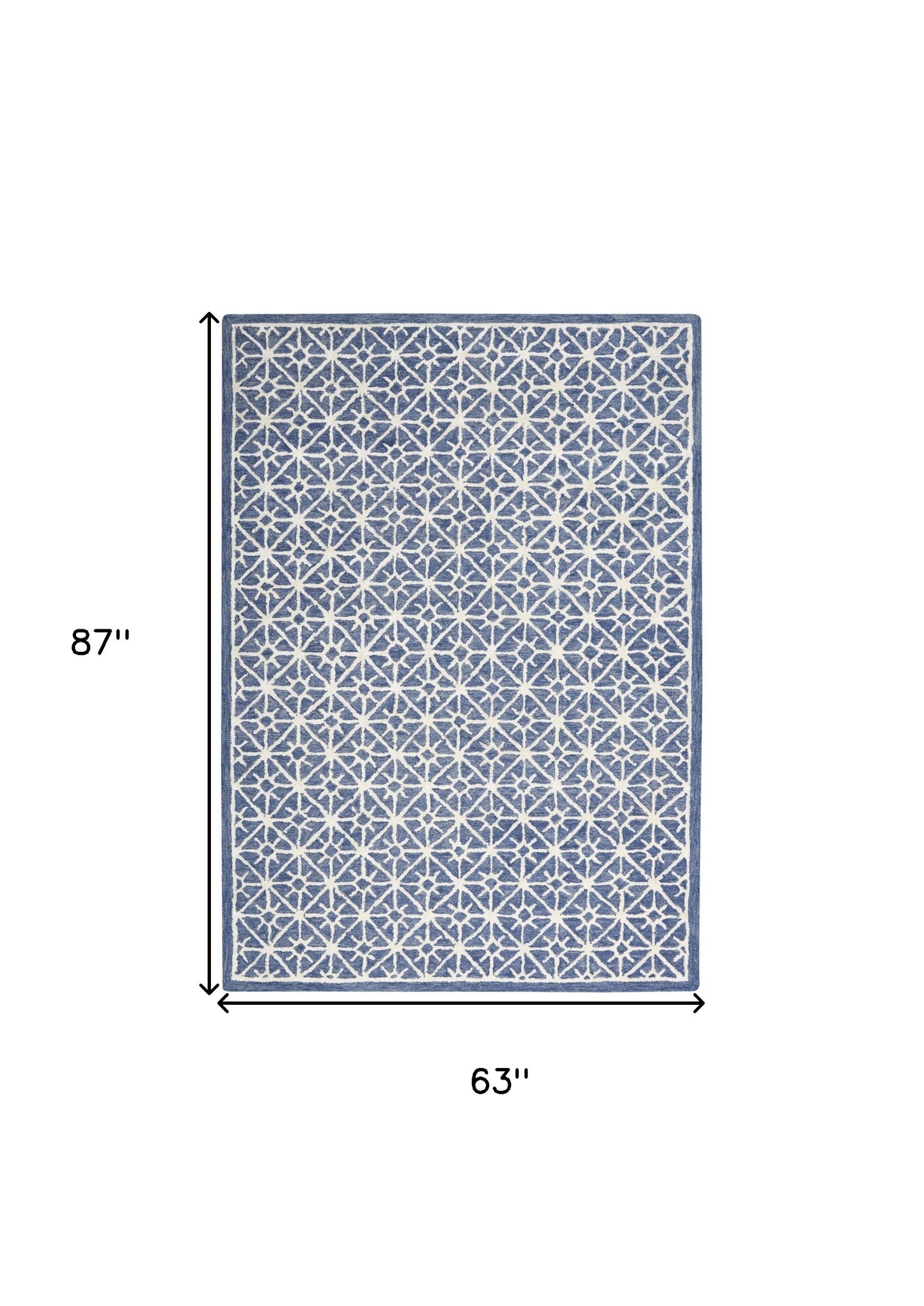 5' x 7' Blue and Off White Geometric Hand Tufted Area Rug